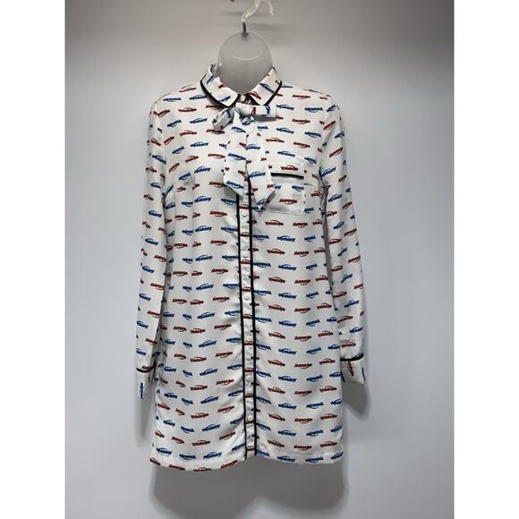 Cooperative Car Print Shirt Dress Multi Color Pop Art With Bow Tie NWT Size S - Picture 1 of 9
